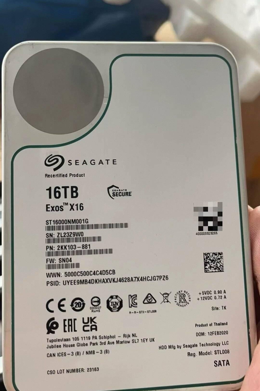 二手 ST16000NM001G 16T 外置企业级硬盘，彩色标签，已拆解
